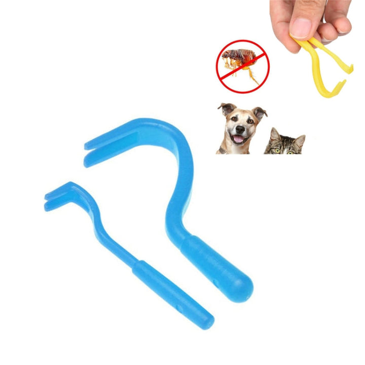 2 PCS Pet Catcher Flea Cutter Pet Deworming Pull Hard Tick Extractor Cats and Dogs Lice Predator Flea Hook (Blue)