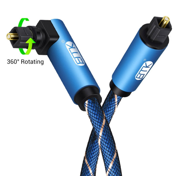 Lisslune | EMK 90 degree swivel adjustable right-angle 360 degree rotatable plug nylon woven mesh optical audio cable, cable length: 10m (Blue)