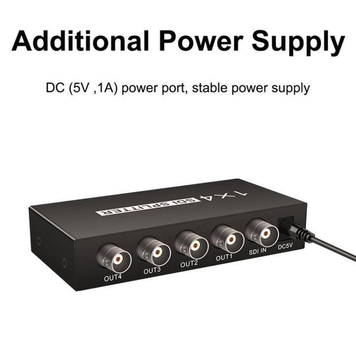 Lisslune | 1 In 4 Out SD-SDI / HD-SDI / 3G-SDI Distribution Amplifier Video SDI Splitter (US Plug)