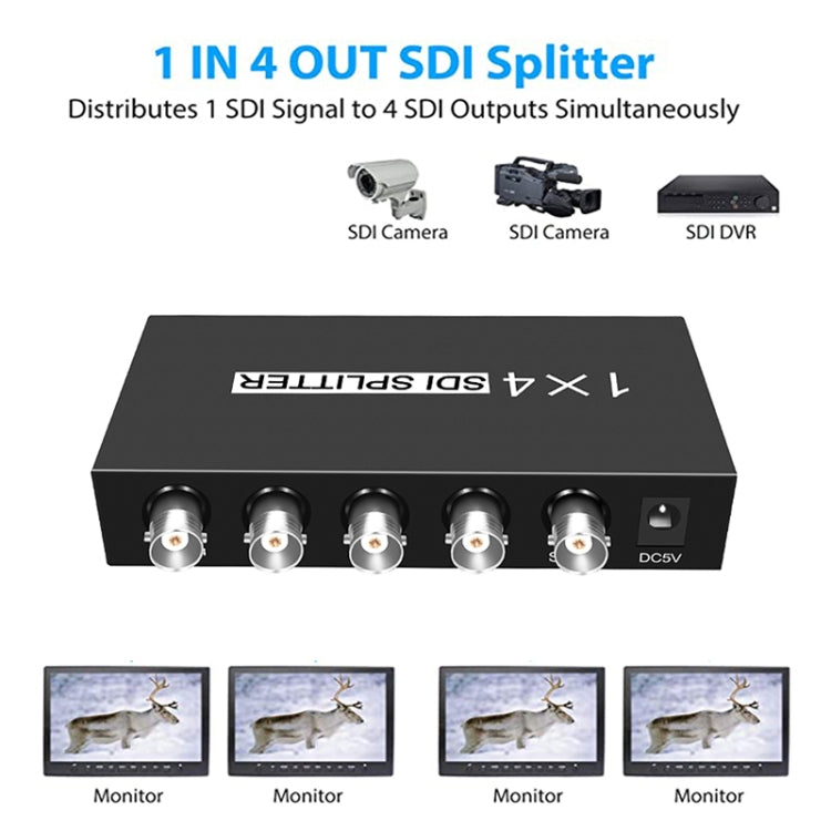 Lisslune | 1 In 4 Out SD-SDI / HD-SDI / 3G-SDI Distribution Amplifier Video SDI Splitter (EU Plug)