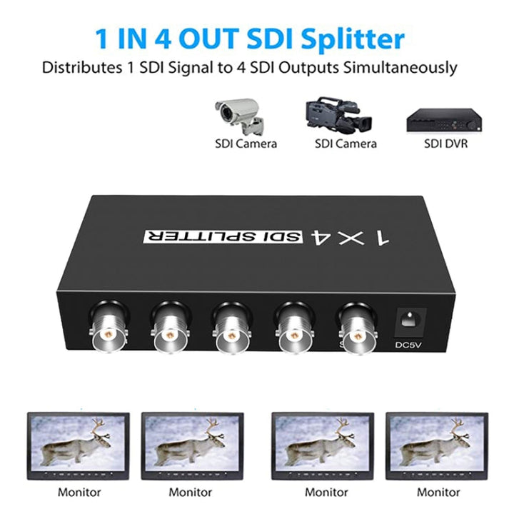 Lisslune | 1 In 4 Out SD-SDI / HD-SDI / 3G-SDI Distribution Amplifier Video SDI Splitter (EU Plug)