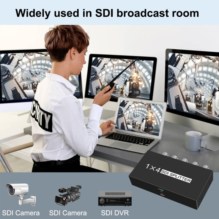 Lisslune | 1 In 4 Out SD-SDI / HD-SDI / 3G-SDI Distribution Amplifier Video SDI Splitter (UK Plug)