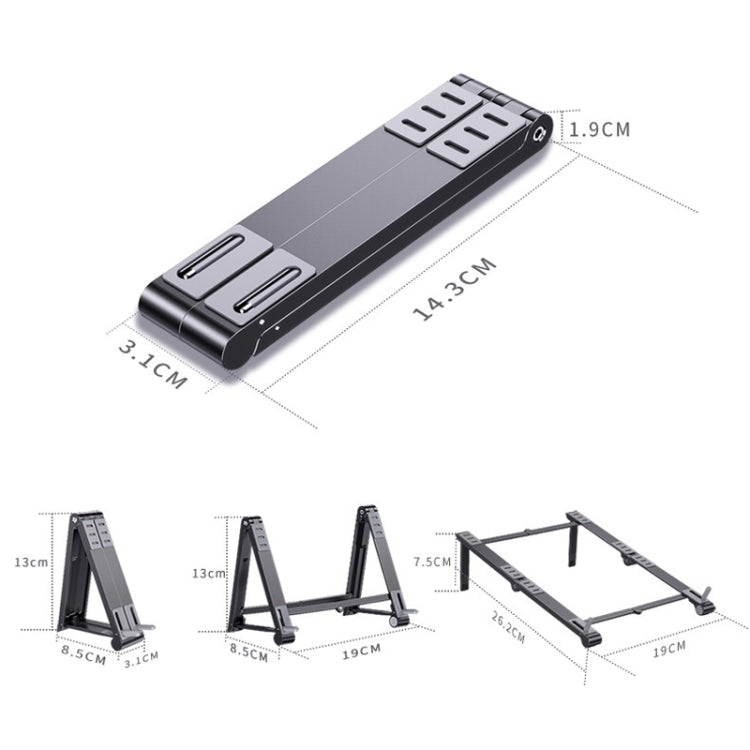 Lisslune | Oatsbasf 03040 Metal Mini Notebook Stand Aluminum Alloy Computer Cooling Folding Holder (Gray)