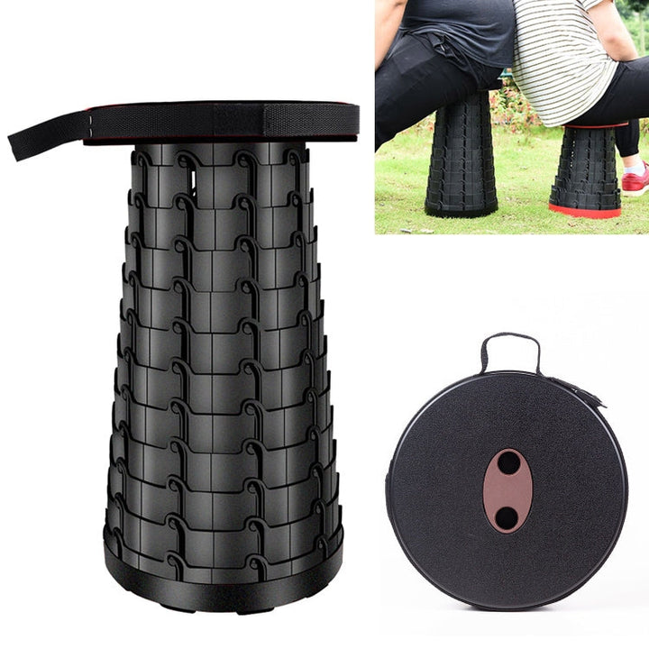 Lisslune | Outdoor Portable Folding Telescopic Plastic Stool Camping Fishing Garden Stool (Black)