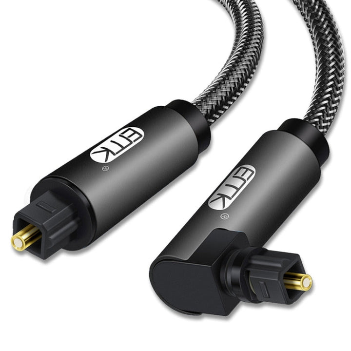 Lisslune | EMK 90 Degree Swivel Adjustable Right Angle 360 Degree Rotatable Plug Nylon Woven Mesh Optical Audio Cable, Cable Length: 8m (Black)