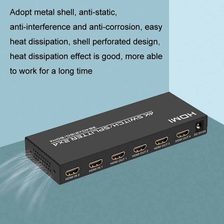 Lisslune | FJGEAR FJ-4K204 2 In 4 Out HD 4K Audio HDMI Switch Distributor, Plug Type: US Plug