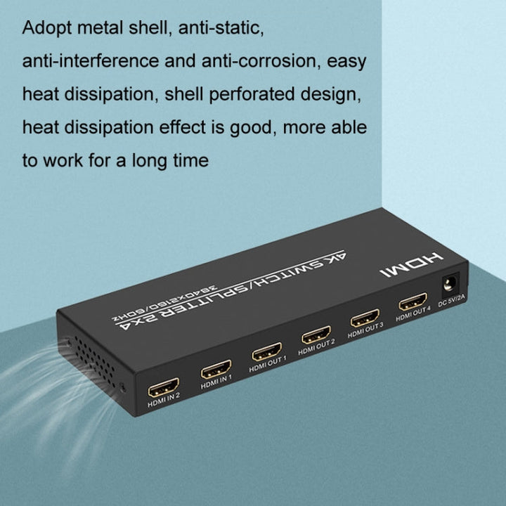 Lisslune | FJGEAR FJ-4K204 2 In 4 Out HD 4K Audio HDMI Switch Distributor, Plug Type: US Plug