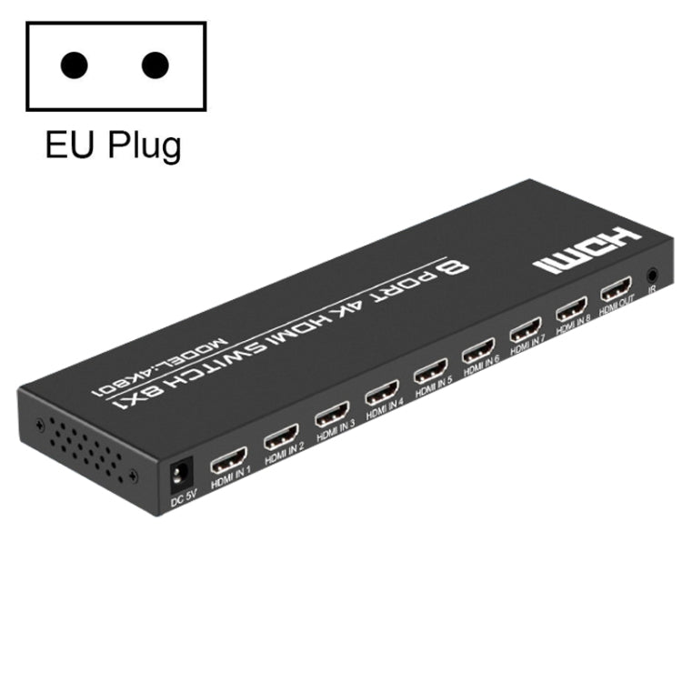 Lisslune | FJGEAR FJ-4K801 4K 8 In 1 Out HDMI HD Video Switcher, Plug Type: EU Plug (Black)