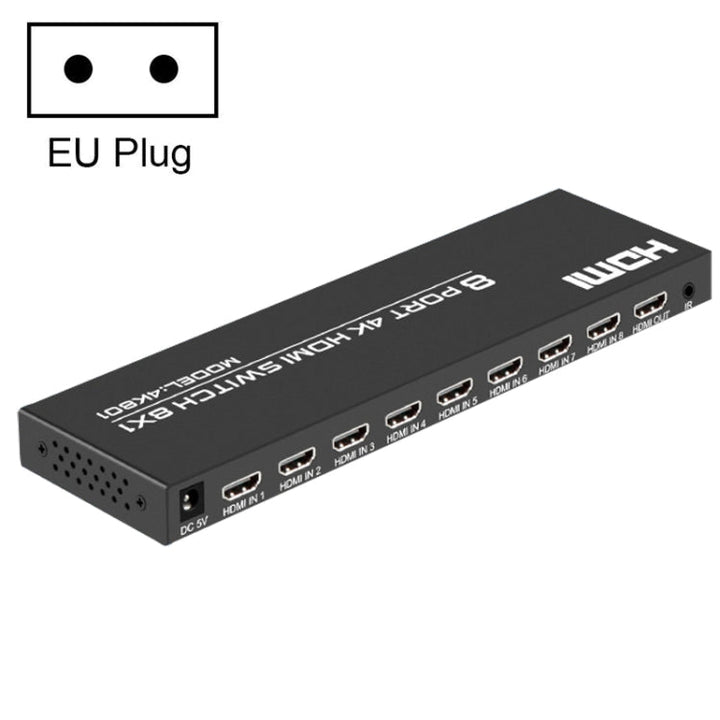 Lisslune | FJGEAR FJ-4K801 4K 8 In 1 Out HDMI HD Video Switcher, Plug Type: EU Plug (Black)