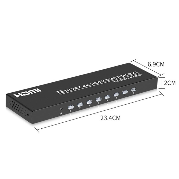 Lisslune | FJGEAR FJ-4K801 4K 8 In 1 Out HDMI HD Video Switcher, Plug Type: EU Plug (Black)