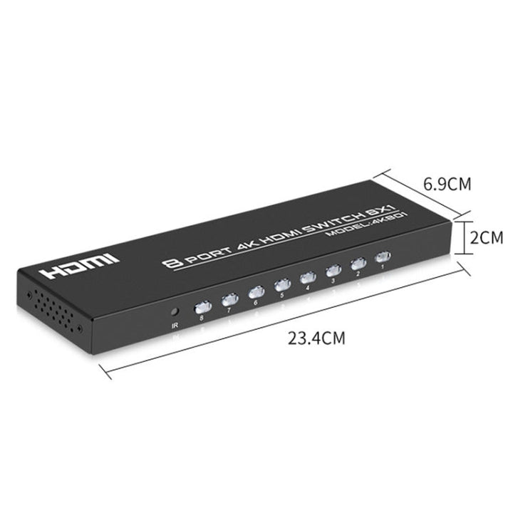 Lisslune | FJGEAR FJ-4K801 4K 8 In 1 Out HDMI HD Video Switcher, Plug Type: EU Plug (Black)