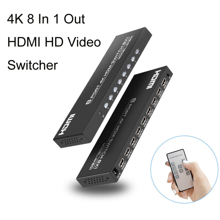Lisslune | FJGEAR FJ-4K801 4K 8 In 1 Out HDMI HD Video Switcher, Plug Type: EU Plug (Black)