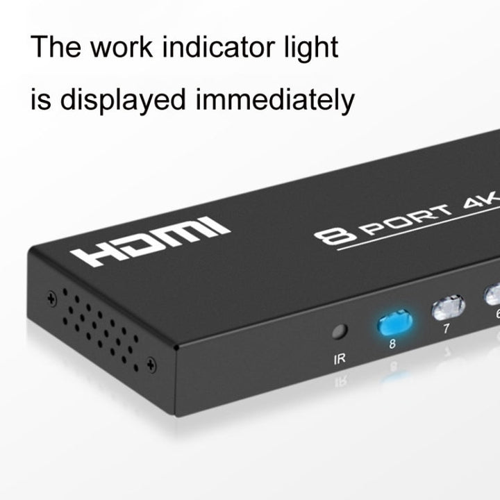 Lisslune | FJGEAR FJ-4K801 4K 8 In 1 Out HDMI HD Video Switcher, Plug Type: EU Plug (Black)