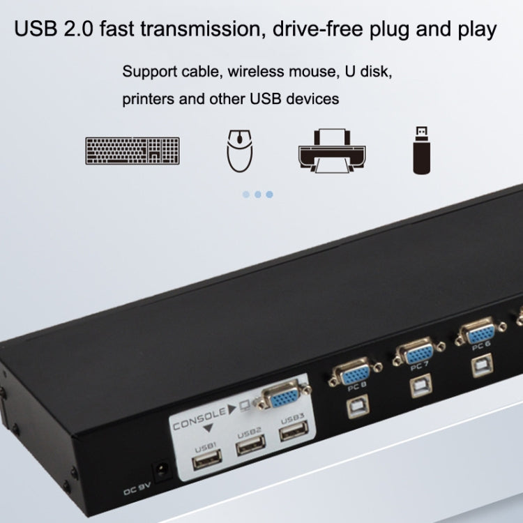 Lisslune | FJGEAR FJ-810UK 8 In 1 Out USB KVM Switcher With Desktop Switch, Plug Type: US Plug (Black)