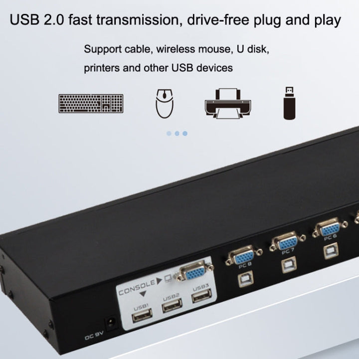 Lisslune | FJGEAR FJ-810UK 8 In 1 Out USB KVM Switcher With Desktop Switch, Plug Type: US Plug (Black)