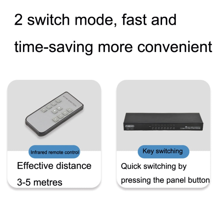 Lisslune | FJGEAR FJ-810UK 8 In 1 Out USB KVM Switcher With Desktop Switch, Plug Type: US Plug (Black)