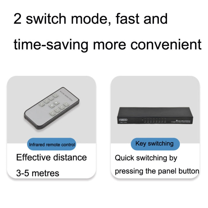 Lisslune | FJGEAR FJ-810UK 8 In 1 Out USB KVM Switcher With Desktop Switch, Plug Type: US Plug (Black)