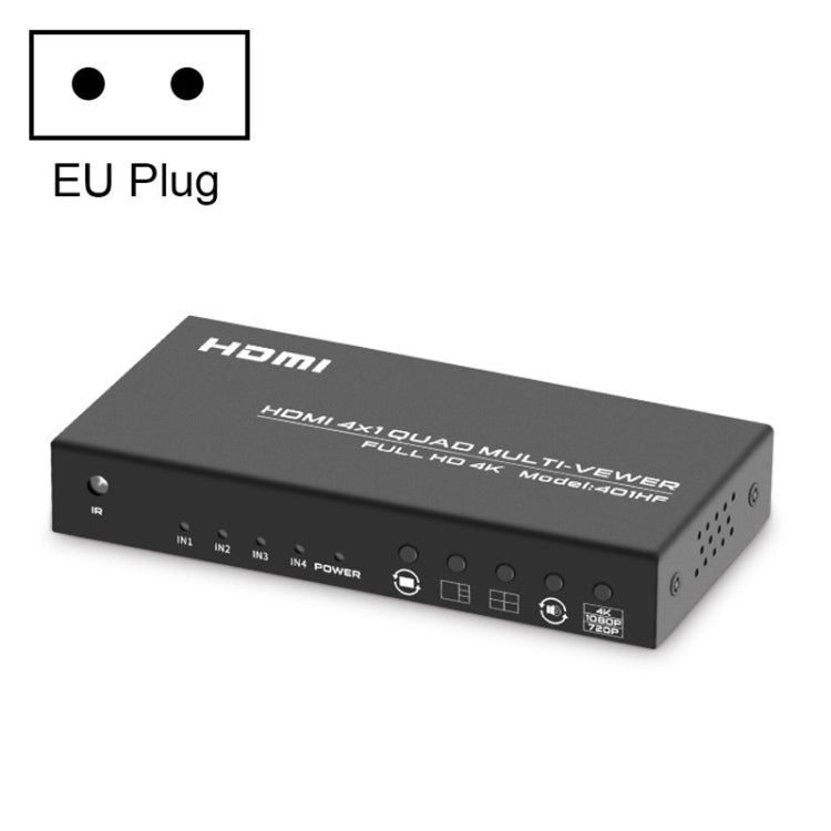 Lisslune | FJGEAR FJ-401HF 4 In 1 Out 4K HDMI Splitter Supports Four Screen Segmentation, Plug Type: EU Plug (Black)