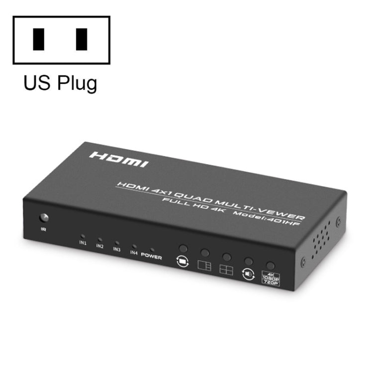 Lisslune | FJGEAR FJ-401HF 4 In 1 Out 4K HDMI Splitter Supports Four Screen Segmentation, Plug Type: US Plug (Black)