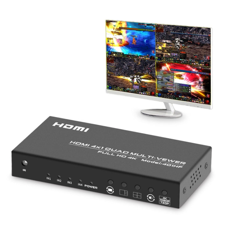 Lisslune | FJGEAR FJ-401HF 4 In 1 Out 4K HDMI Splitter Supports Four Screen Segmentation, Plug Type: US Plug (Black)