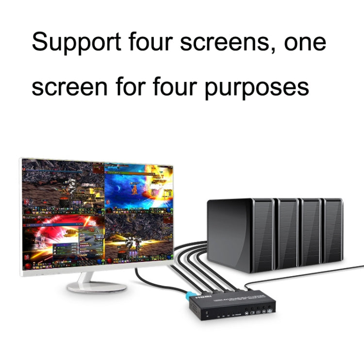 Lisslune | FJGEAR FJ-401HF 4 In 1 Out 4K HDMI Splitter Supports Four Screen Segmentation, Plug Type: US Plug (Black)
