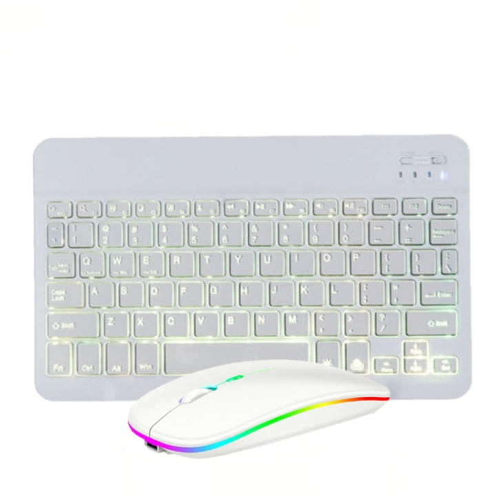 Lisslune | 10 Inch RGB Color Background Lighting Bluetooth Keyboard and Mouse Set for Mobile Phone / Tablet (White)