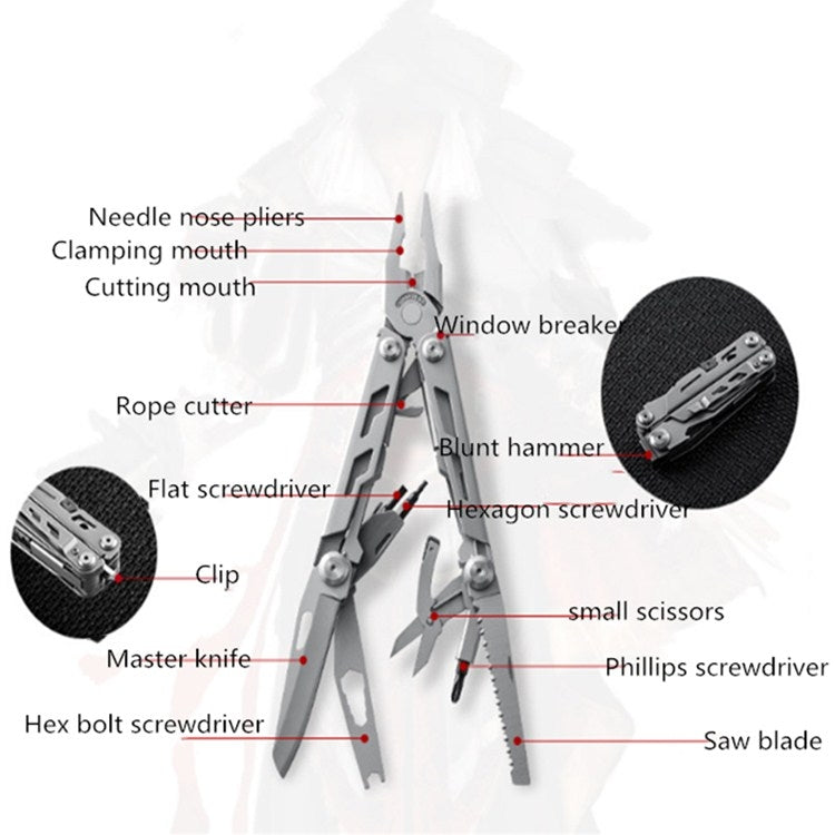 Lisslune | 14 in 1 Multifunctional Pliers Folding Combination EDC Gadget Camping Survival Equipment Universal Tool Pliers