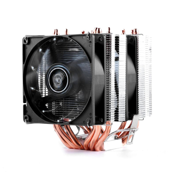 Lisslune | Desktop Computer 6 Copper Pipe CPU Cooler Super Quiet Without Light 3-Pin Dual Fan