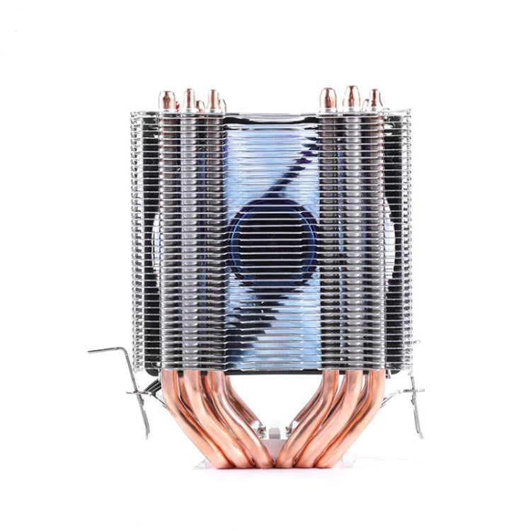Lisslune | Desktop Computer 6 Copper Pipe CPU Cooler Super Quiet Blue Light 3-Pin Single Fan