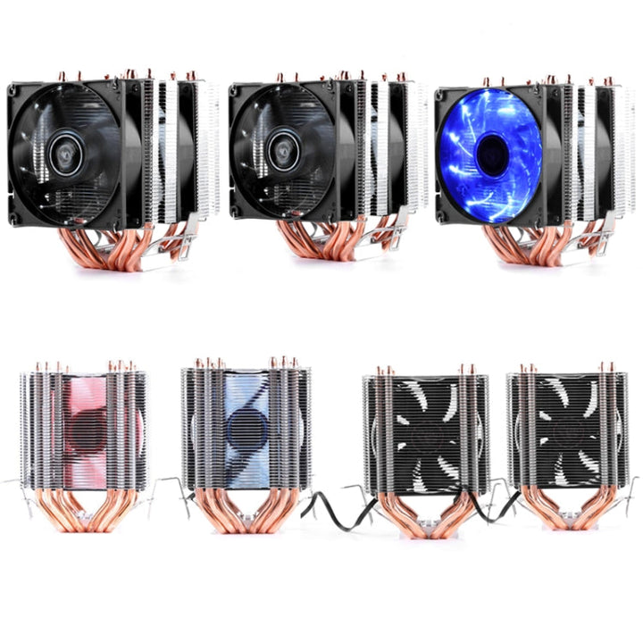 Lisslune | Desktop Computer 6 Copper Pipe CPU Cooler Super Quiet Blue Light 3-Pin Single Fan