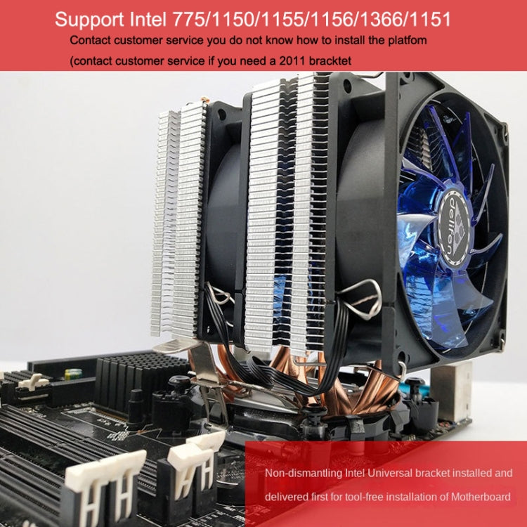 Lisslune | Desktop Computer 6 Copper Pipe CPU Cooler Super Quiet Blue Light 3-Pin Single Fan