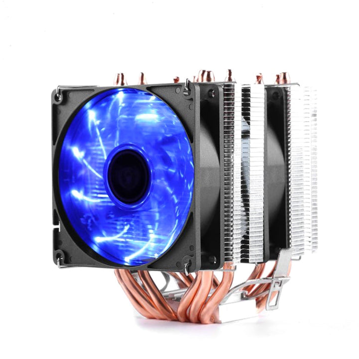 Lisslune | Desktop Computer 6 Copper Tube CPU Cooler Super Quiet Blue Light 3-Pin Dual Fan