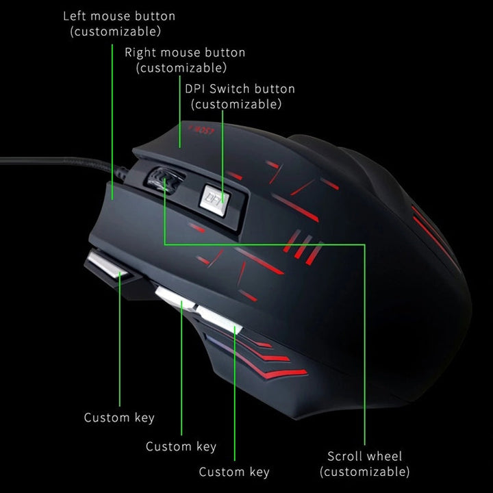 Lisslune | MOS7 7 Keys One-Click Combination Custom Key Combinations Gaming Mice, Cable Length: 2m (Black)