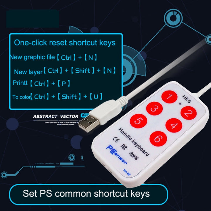 Lisslune | HK-6 6 key custom PS shortcut keys medical ultrasound acquisition USB keyboard, cable length: 2m