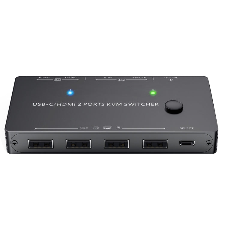 Lisslune | KCEVE-201TC HDMI +Type-C Input 2 In 1 Output 4K 60HZ KVM HD Switcher (Black)