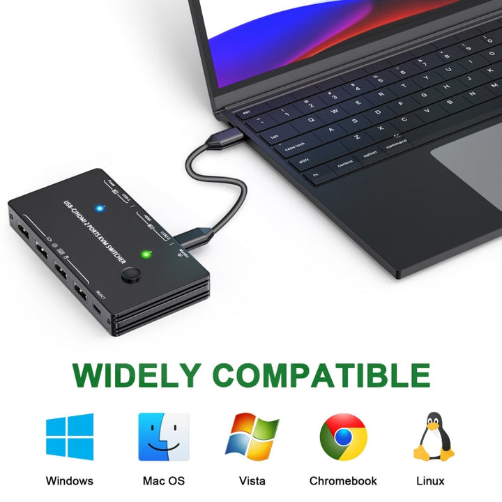 Lisslune | KCEVE-201TC HDMI +Type-C Input 2 In 1 Output 4K 60HZ KVM HD Switcher (Black)