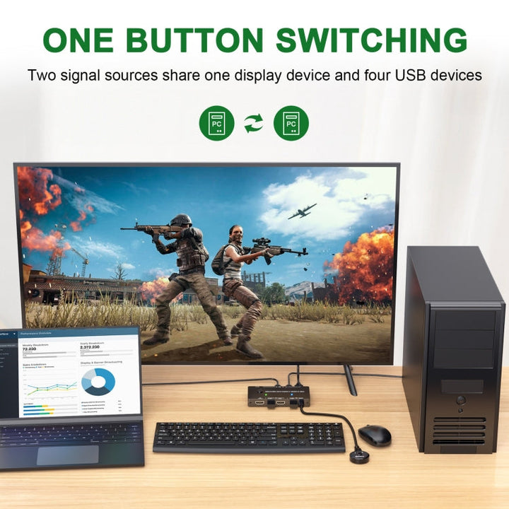 Lisslune | KCEVE-201TC HDMI +Type-C Input 2 In 1 Output 4K 60HZ KVM HD Switcher (Black)