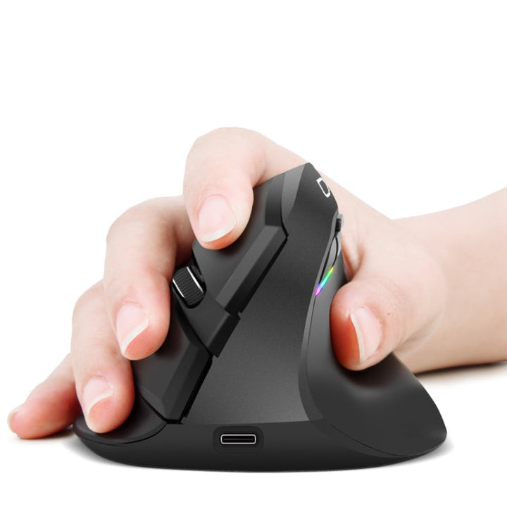 Lisslune | DELUX M618Mini Colored Wireless Illuminated Vertical Mouse Bluetooth Rechargeable Vertical Mouse (Elegant Black)