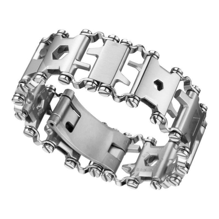 Lisslune | Multifunctional Stainless Steel Outdoor Survival Tool Bracelet for Men (316L Width Silver)