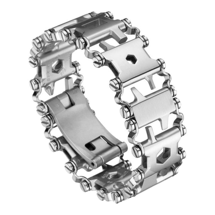 Lisslune | Multifunctional Stainless Steel Outdoor Survival Tool Bracelet for Men (316L Width Silver)