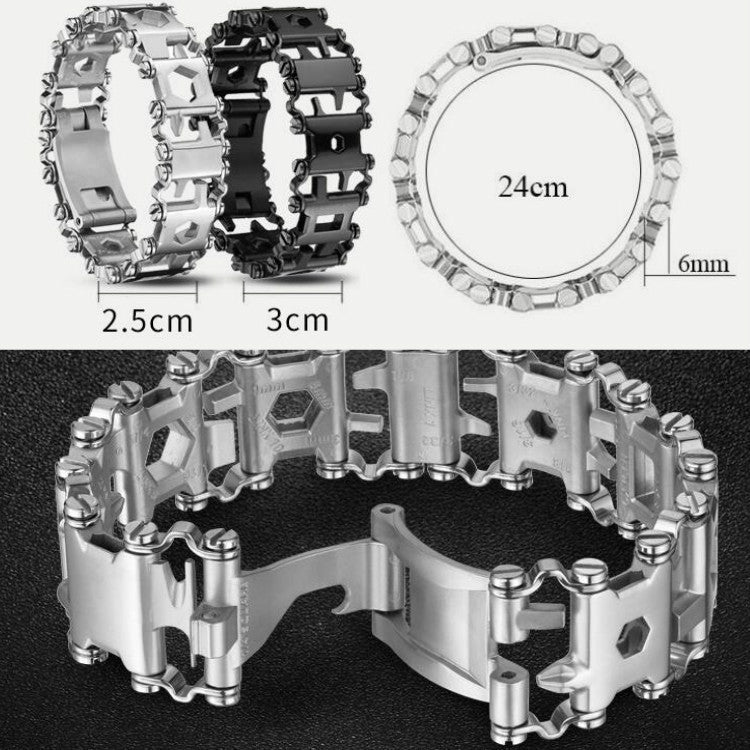 Lisslune | Multifunctional Stainless Steel Outdoor Survival Tool Bracelet for Men (316L Width Silver)