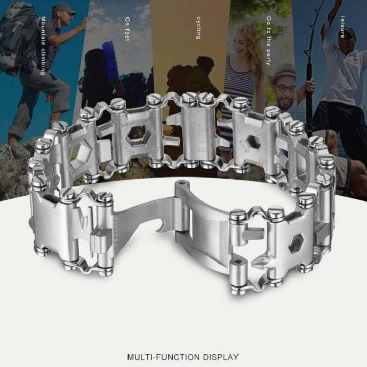 Lisslune | Multifunctional Stainless Steel Outdoor Survival Tool Bracelet for Men (316L Width Silver)