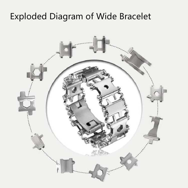 Lisslune | Multifunctional Stainless Steel Outdoor Survival Tool Bracelet for Men (316L Width Silver)