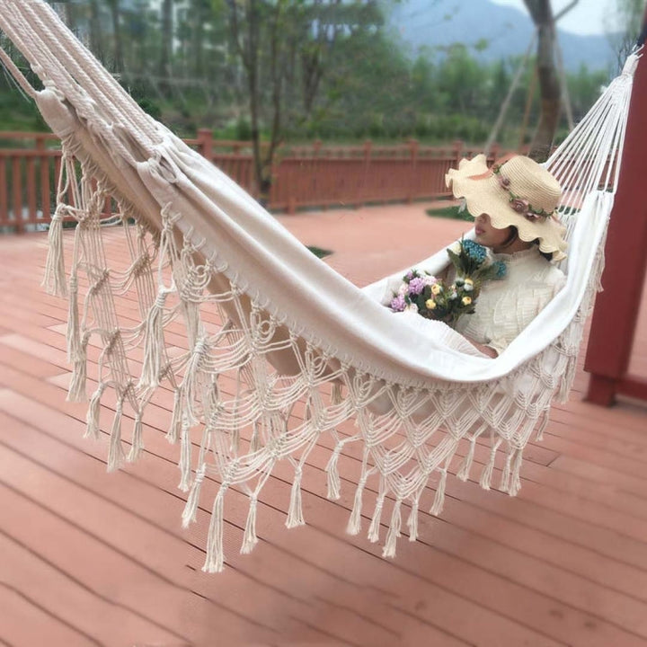 Lisslune | Quast Hammock Double Canvas Hammock Outdoor Indoor Photography Props, Specification: 200x150cm White