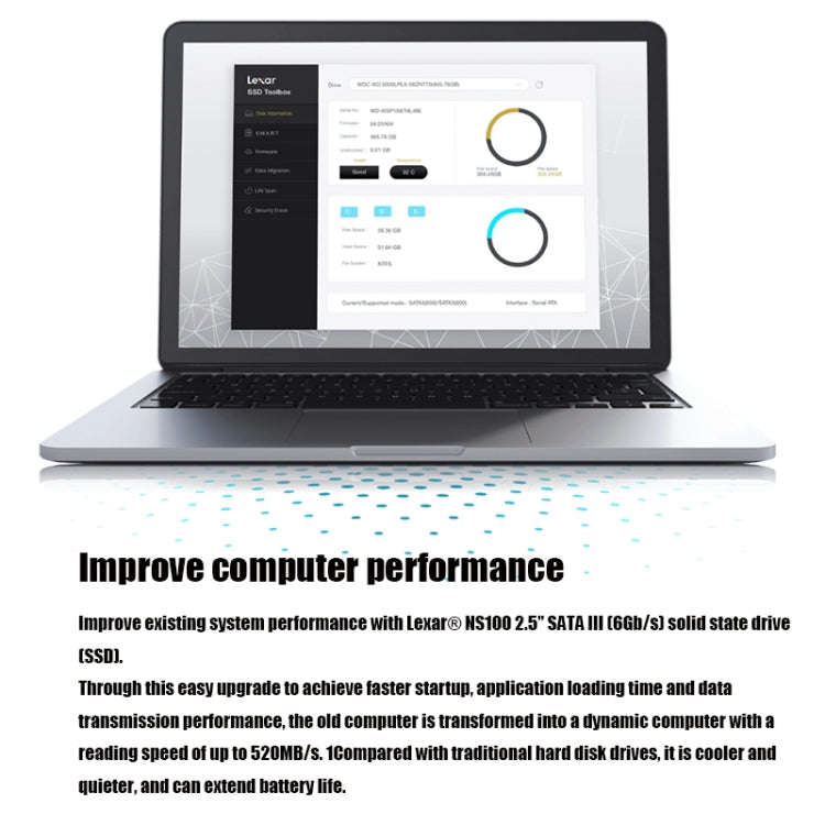 Lisslune | Lexar NS100 2.5 inch SATA3 Notebook Desktop SSD Solid State Drive, Capacity: 256GB (Gray)