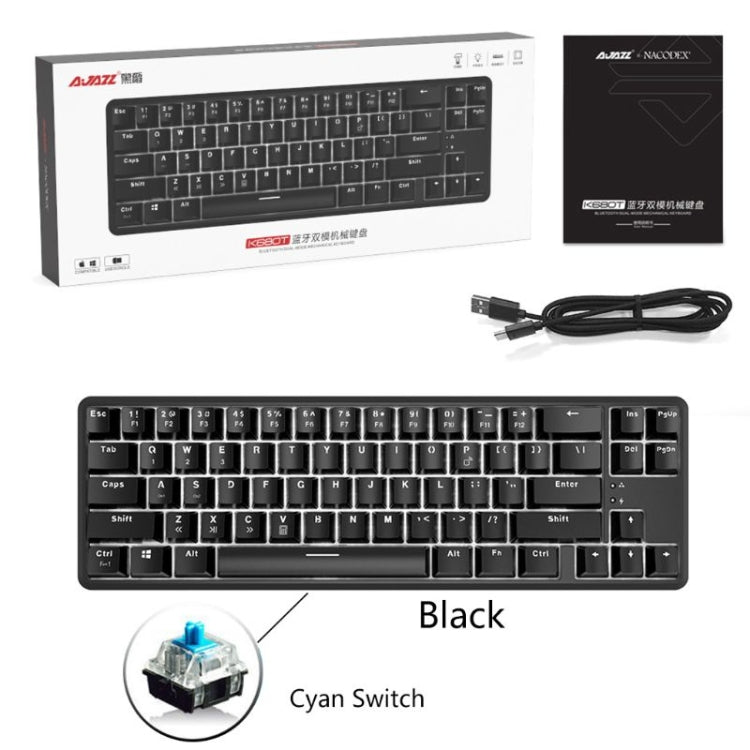 Lisslune | Ajazz K680T Mini USB Wired Dual-Mode Charging 68-Key Laptop Bluetooth Mechanical Keyboard, Cable Length: 1.6 m, Style: Green Shaft (Black)