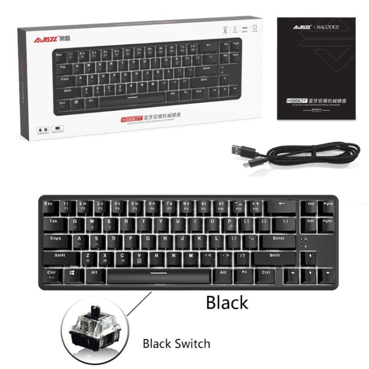 Lisslune | Ajazz K680T Mini USB Wired Dual-mode Charging 68-Key Laptop Bluetooth Mechanical Keyboard, Cable Length: 1.6m, Style: Black Shaft(Black)