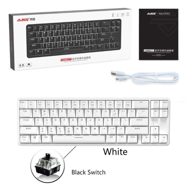 Lisslune | Ajazz K680T Mini USB Wired Dual-mode Charging 68-Key Laptop Bluetooth Mechanical Keyboard, Cable Length: 1.6 m, Style: Black Shaft(White)