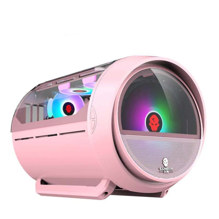 Lisslune | GAMEKM Genki Bomb Personality Gaming Internet Café Side Through Gaming Case USB 3.0 Water-Cooled Desktop Computer Case (Pink)