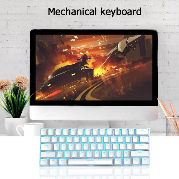 Lisslune | RK61 61 Keys Bluetooth / 2.4G Wireless / USB Wired Three Modes Tablet Mobile Gaming Mechanical Keyboard, Cable Length: 1.5 m, Style: Green Shaft (White)